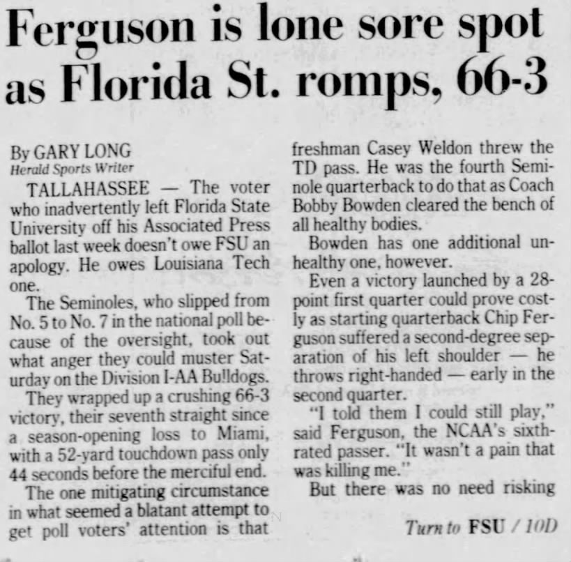 Ferguson is lone sore spot as Florida St. romps, 66–3