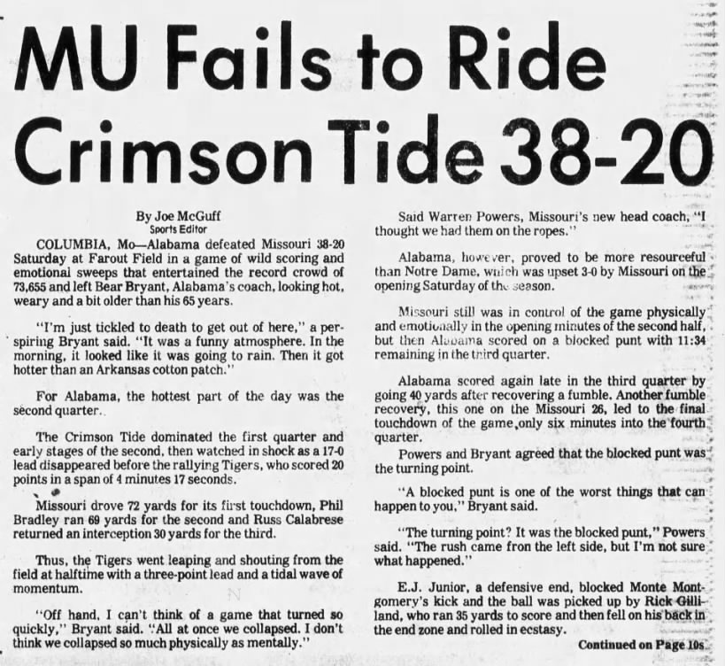 MU fails to ride Crimson Tide 38–20