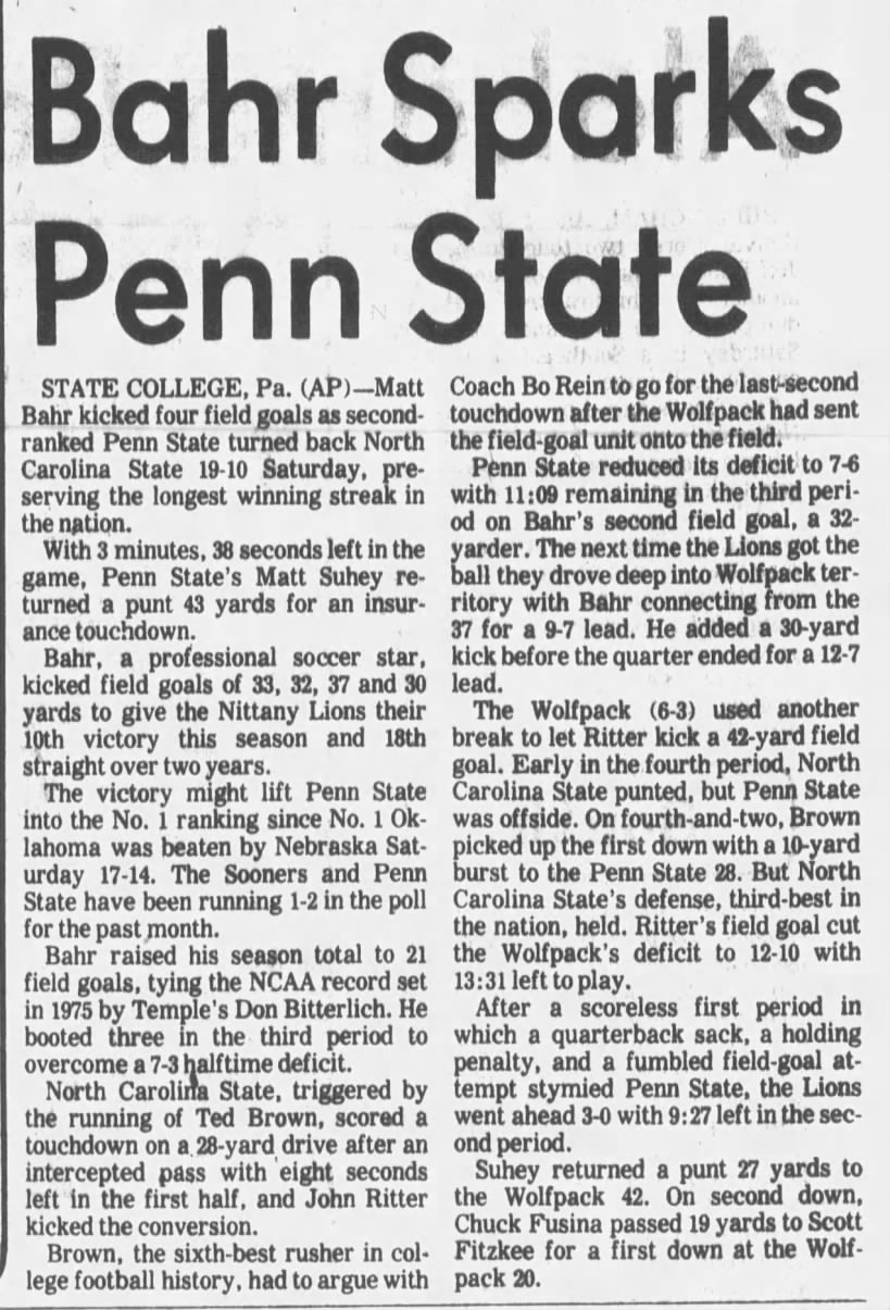 Bahr sparks Penn State