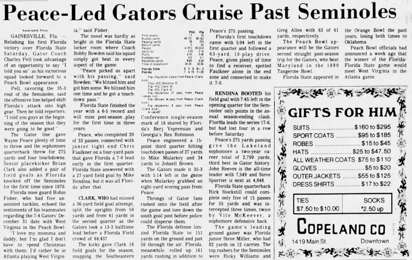 Peace-led Gators cruise past Seminoles