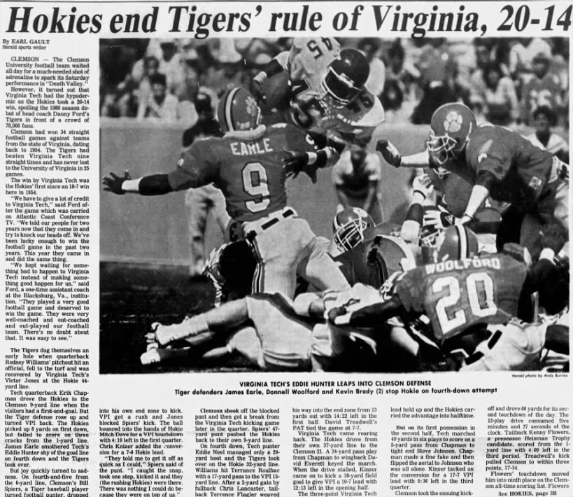Hokies end Tigers' rule of Virginia, 20–14