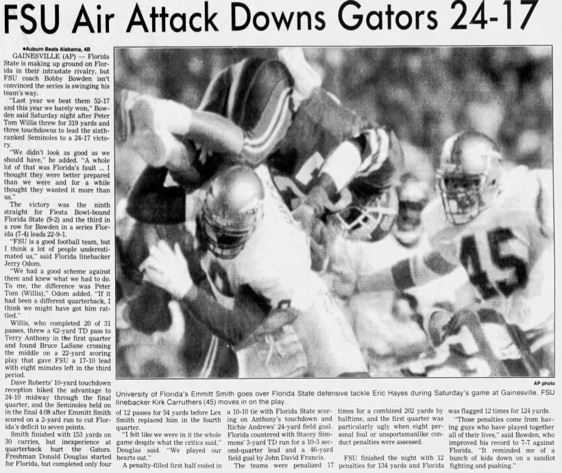 FSU air attack down Gators 24–17
