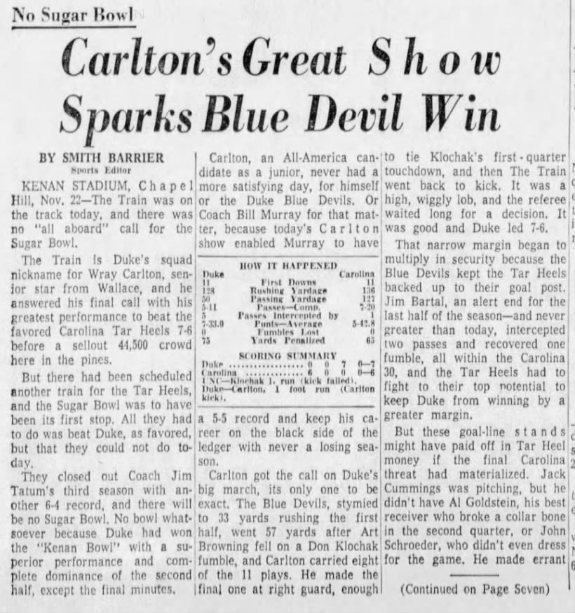 Duke's Blue Devils conquer Carolina by 7–6