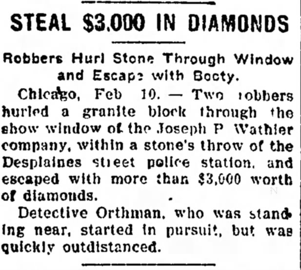 Joseph P. Wathier Jewelers robbery article