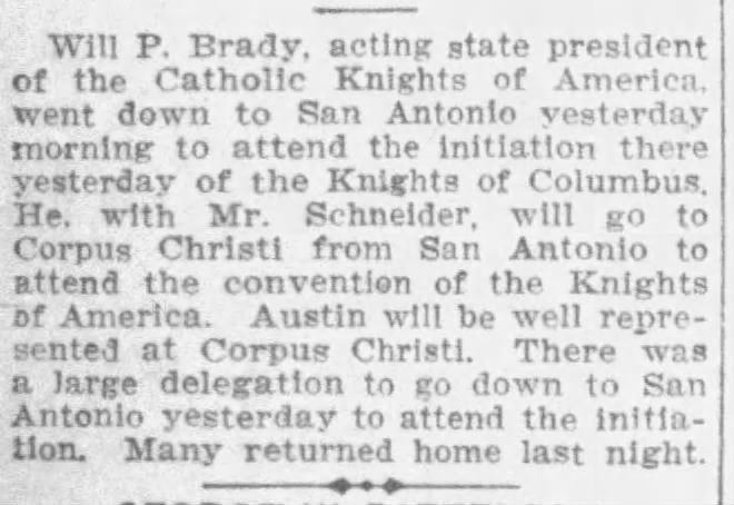Will P. Brady, acting state president of the Catholic Knights of America