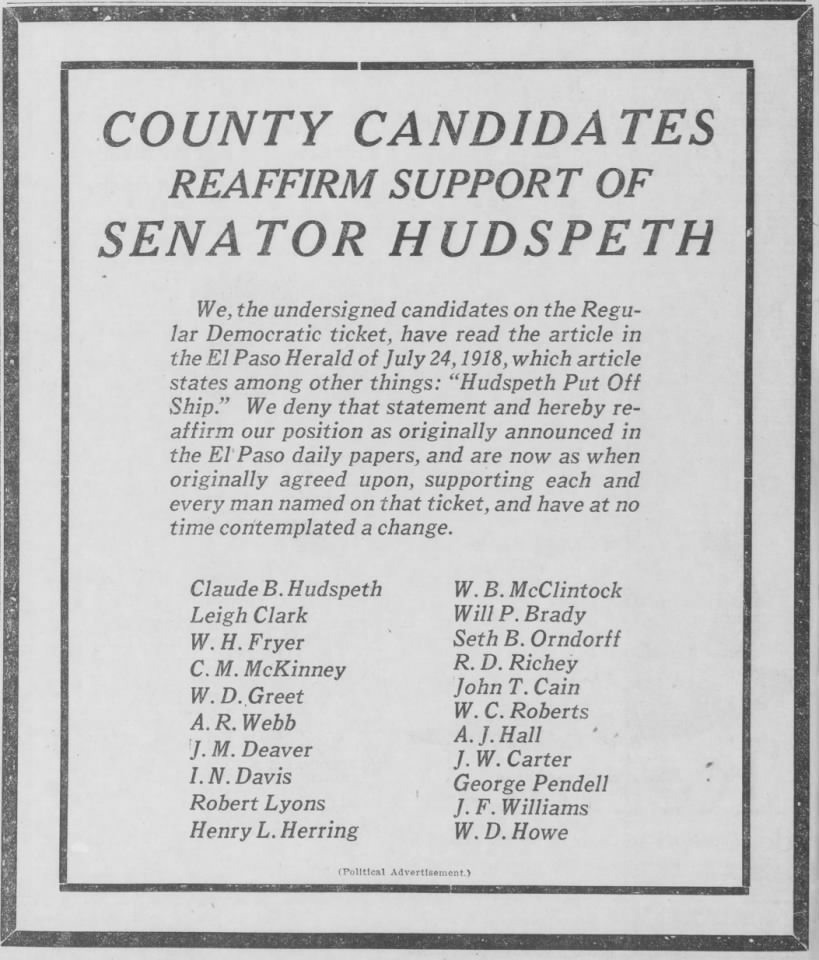 County Candidates Reaffirm Support of Senator Hudspeth