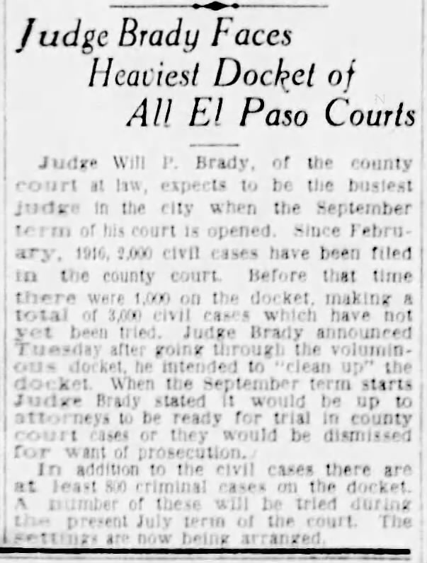 Judge Brady Faces Heaviest Docket of All El Paso Courts