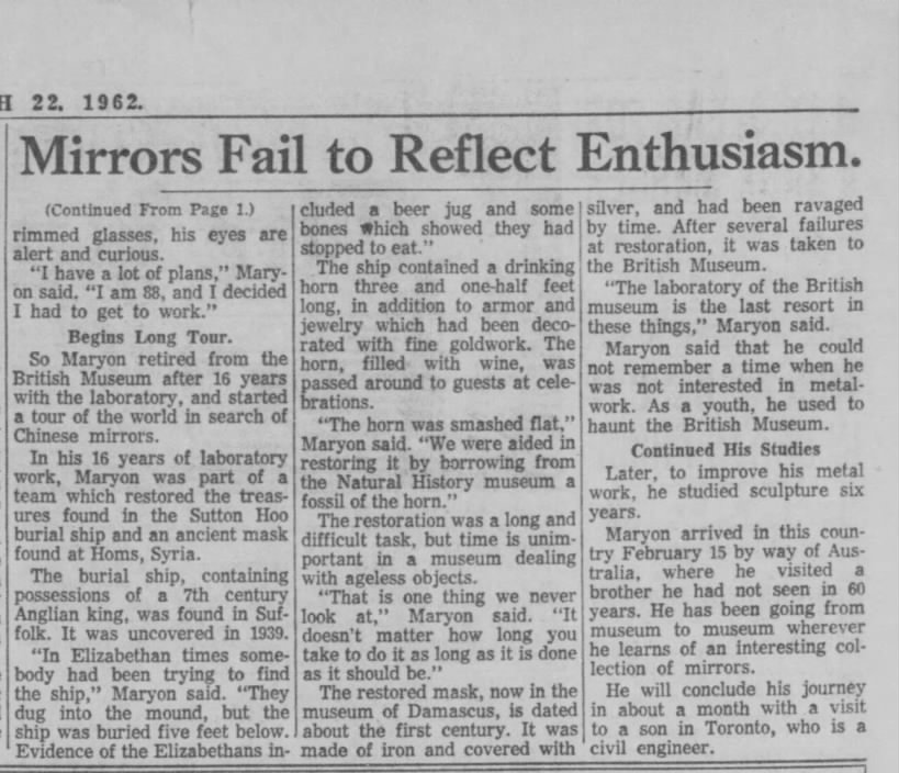 Herbert Maryon write-up p.2, The Kansas City Times, 22 March 1962