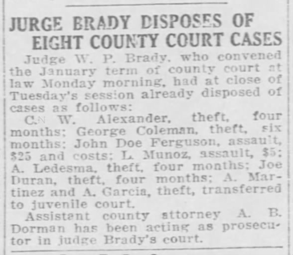 Judge Brady Disposes of Eight County Court Cases