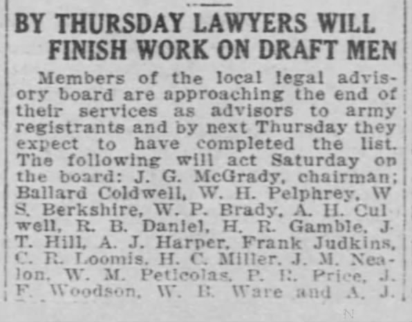 By Thursday Lawyers Will Finish Work on Draft Men