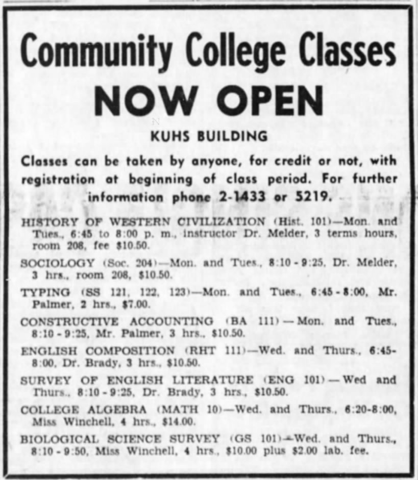 Ad: Community College Classes NOW OPEN