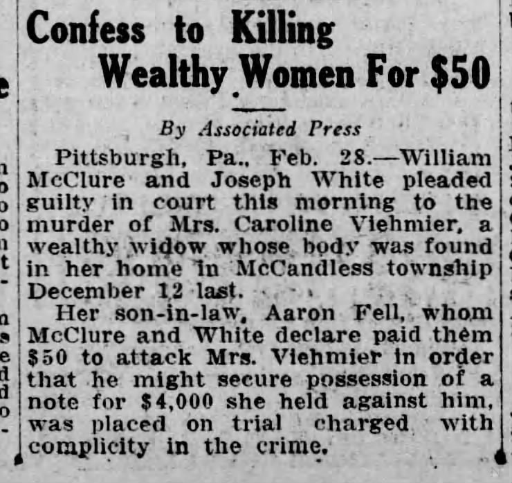 William McClure  Confess to Killing Wealthy Woman for $50