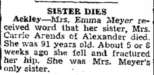 Carrie Arends, sister of Emma Meyer