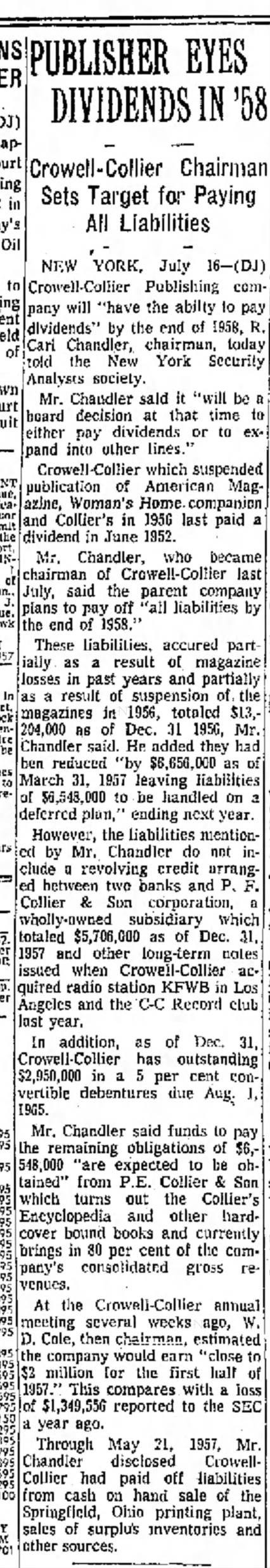 P.F. Collier 80% of Crowell Collier Revenues. 1957