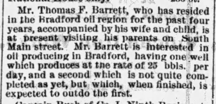 Thomas F. Barrett and oil wells