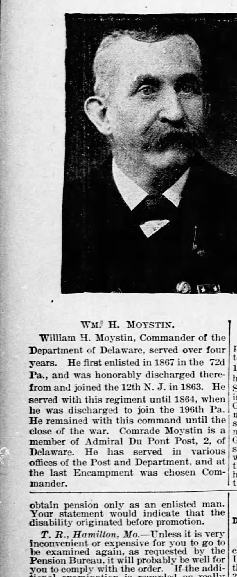 The National Tribune 30 November 1899 William H Moystin