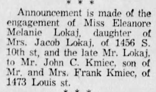 Kmiec Lokaj wedding 11 Jun 1955