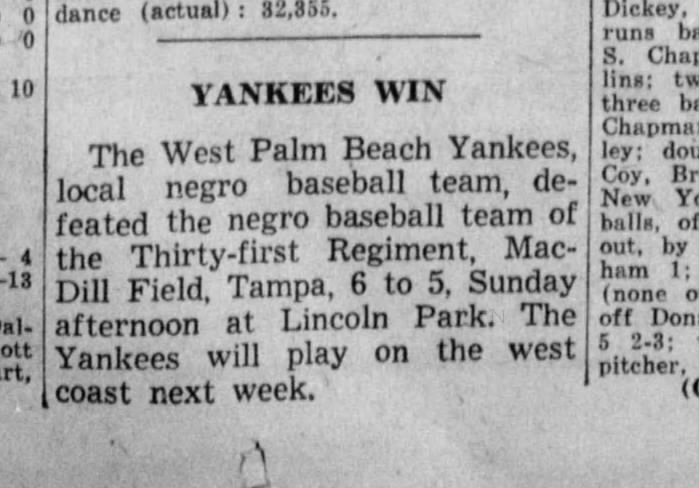 WPB Yankees Negro Baseball 7.07.1941 PB Post