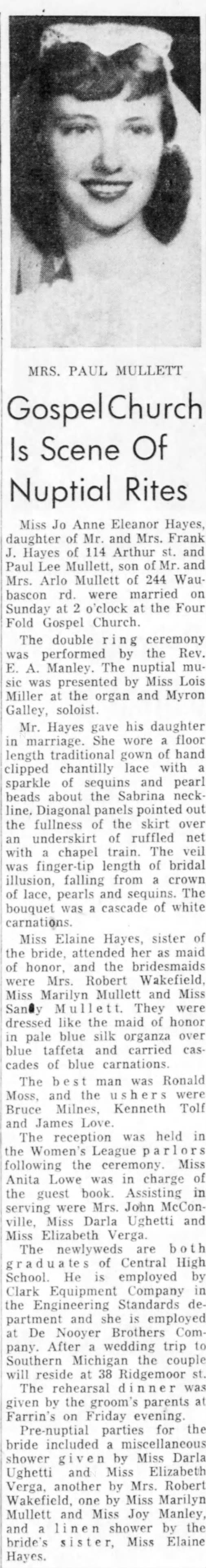 1958 0915 Mike Galley sings at Jo Ann Hayes - Paul Mullett wedding