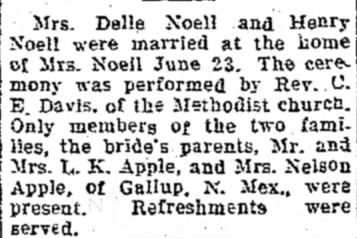 Delle and Henry Noell Marriage Announcement - The Emporia Gazette 3 Jul 1927