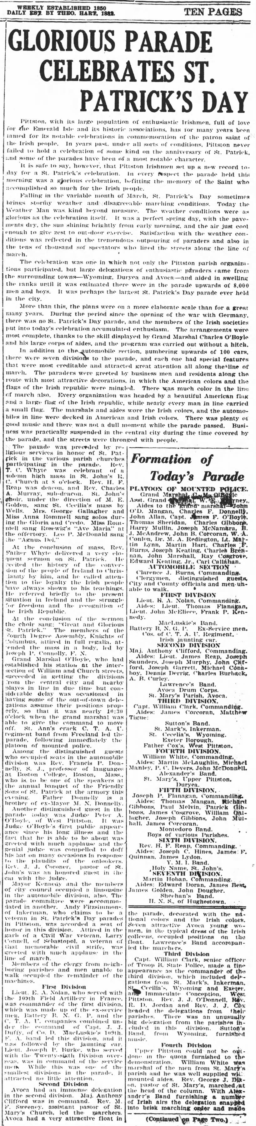 St patrick's Parade 1921