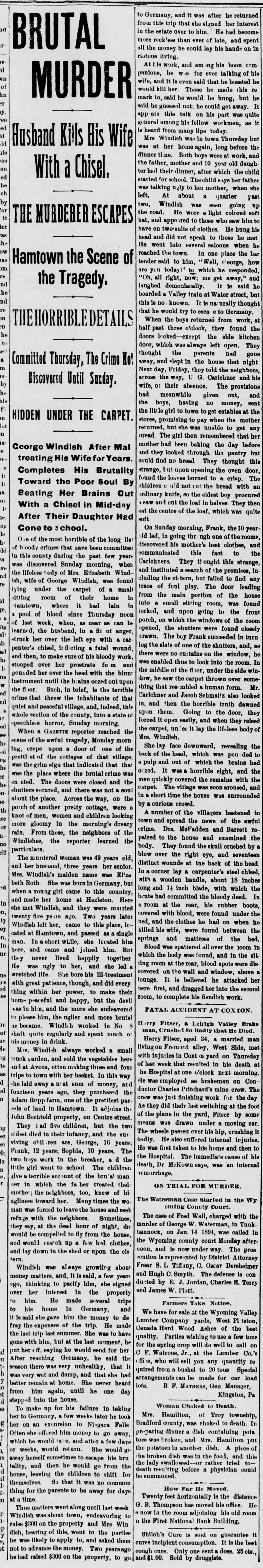 Windish, brutal murder, Hamtown 1895