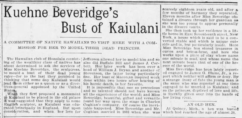 Kuehne Beveridge's Bust of Kaiulani