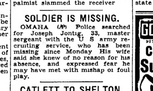 Grandpa Jontig missing in WWII.  August 5, 1938.