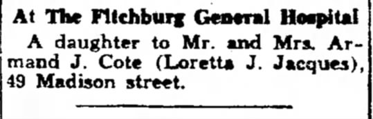 Fitchburg Sentinel 29 september 1951; cote
