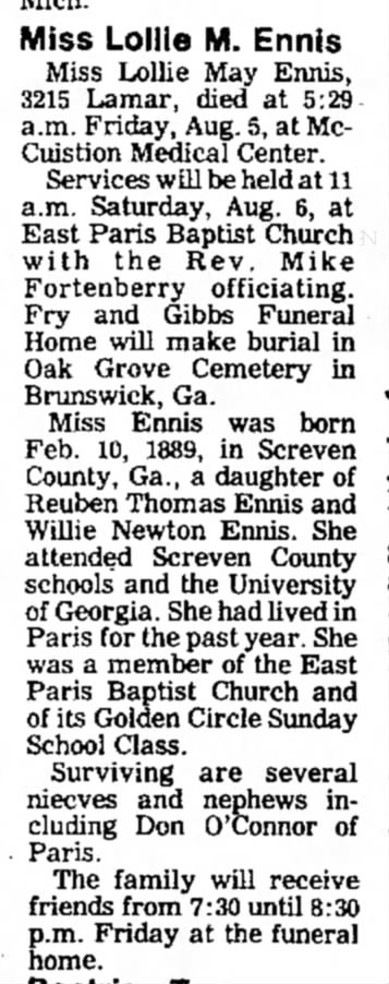 Aunt Lollies Obituary