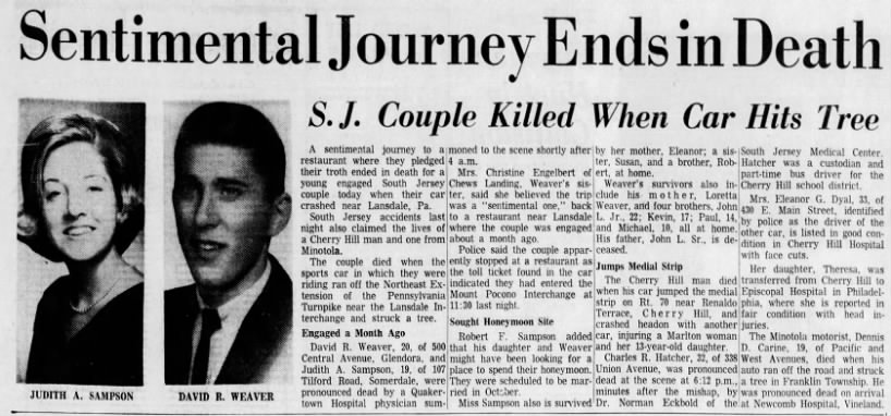 David Weaver and Judy Sampson
Death By Auto Accident Feb 19, 1966