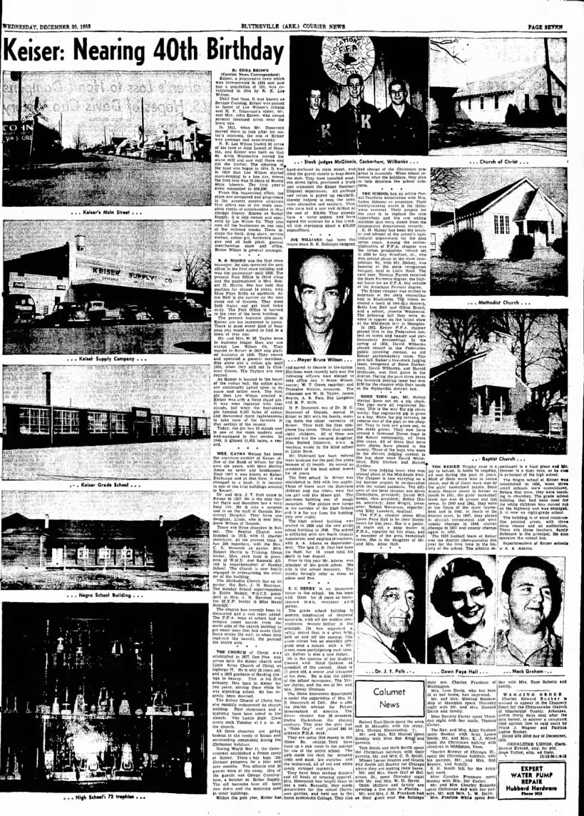The Courier News (Blytheville, Arkansas), 30 Dec 1953, page 21, cols. 1-8.