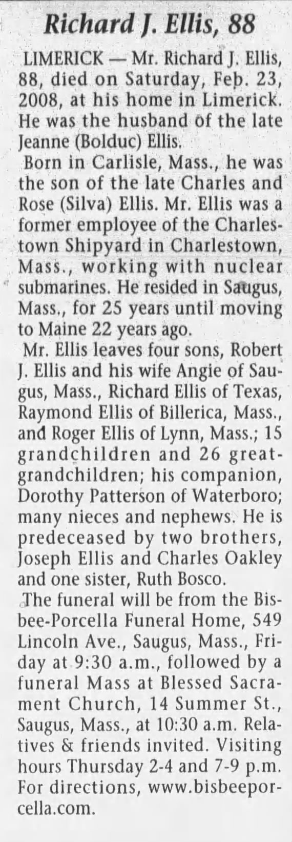 Obituary for Richard J Ellis