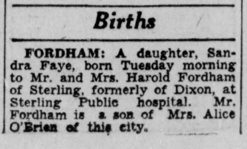 Sandy Fordham Birth