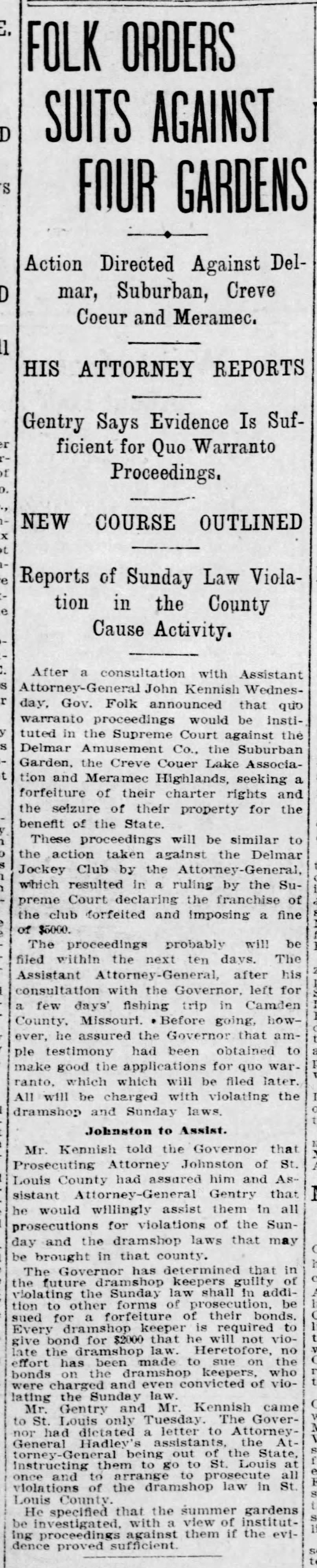 Folk Orders Suits Against Four Gardens, 1906
