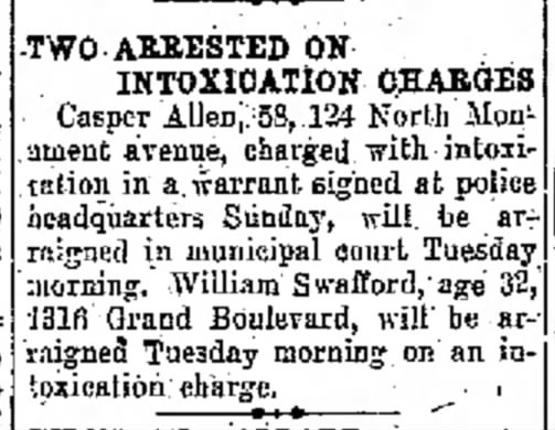Two arreste on Intoxicaation Charge 6 Apr 1931