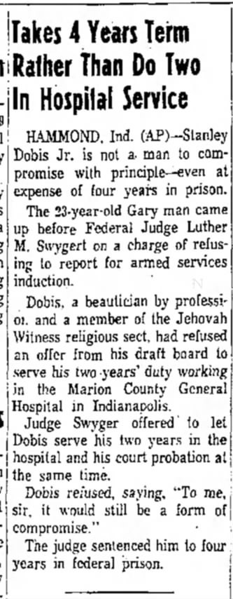 26 Aug 1960 The Logansport Press
Takes 4 Years Term Rather Than Do Two in Hospital Service