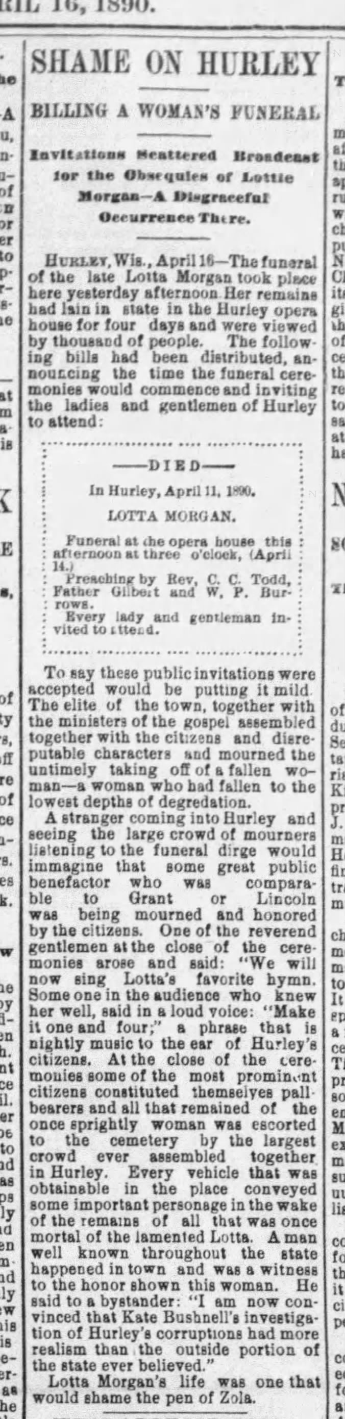 Hurley and the murder of Lotta Morgan. 1890