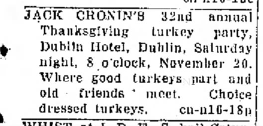 Jack Cronin's 32nd Annual Turkey Party, November 1943