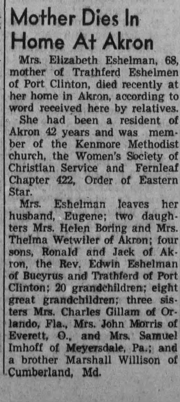 Obituary for Elizabeth Eshelman