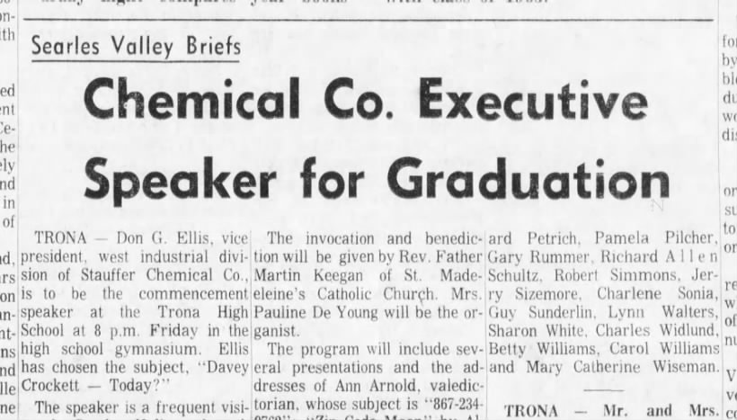 Mary Catherine Wiseman's graduation from Trona High School, Jun 1964