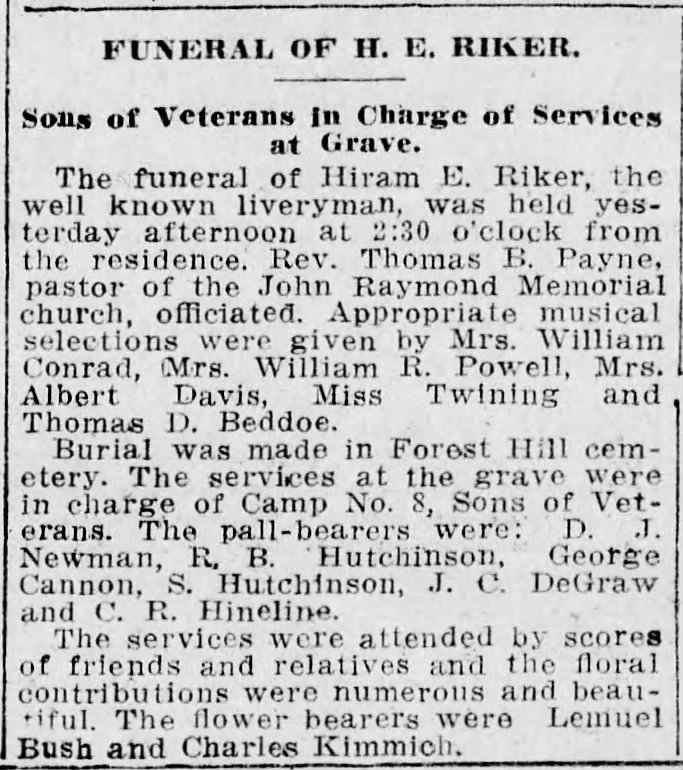 Funeral of H.E. Riker
In paper of 4/4/1912
