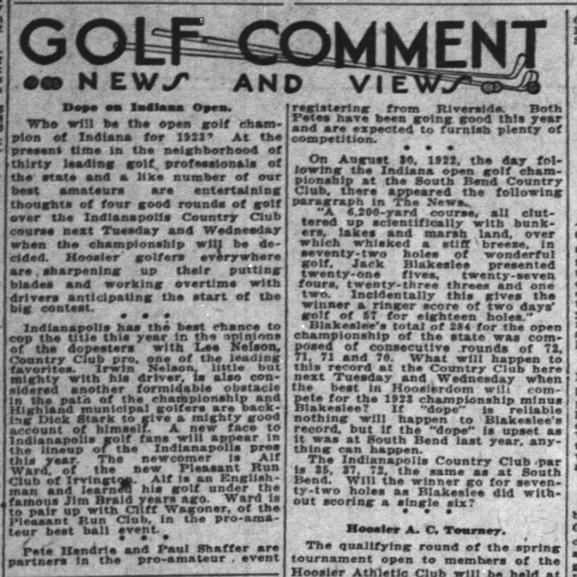 Alf Ward who learned golf under James Braid, newcomer to Indianapolis pros Indy News 7 Jun 1923 p25