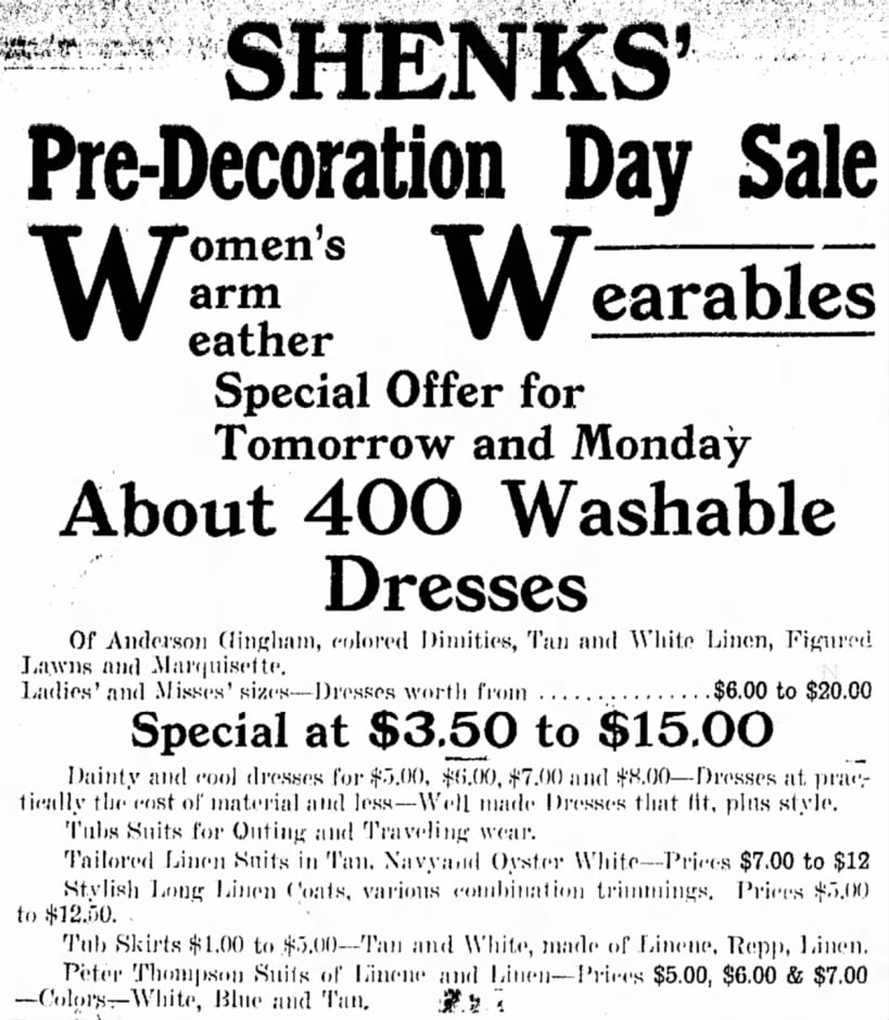 Pre-Decoration Day Sale 1911