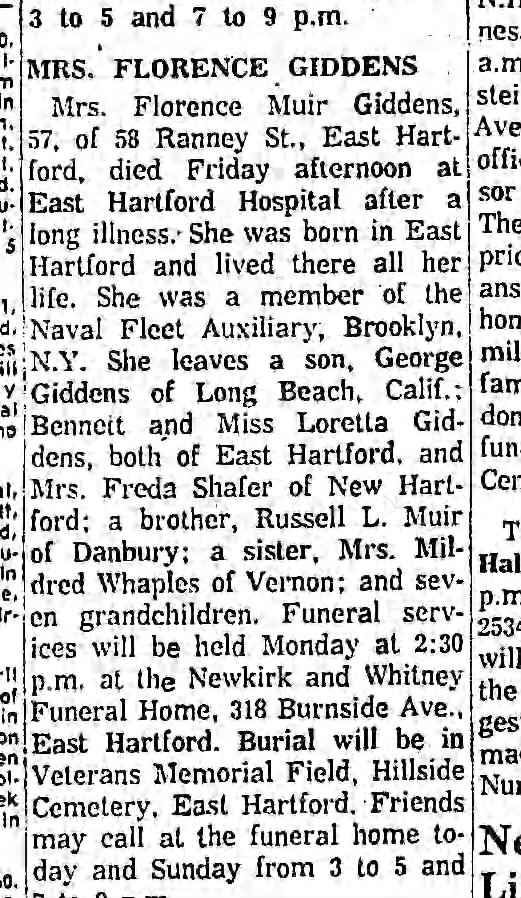 Obituary - Florence Muir Giddens, wife of Oscar