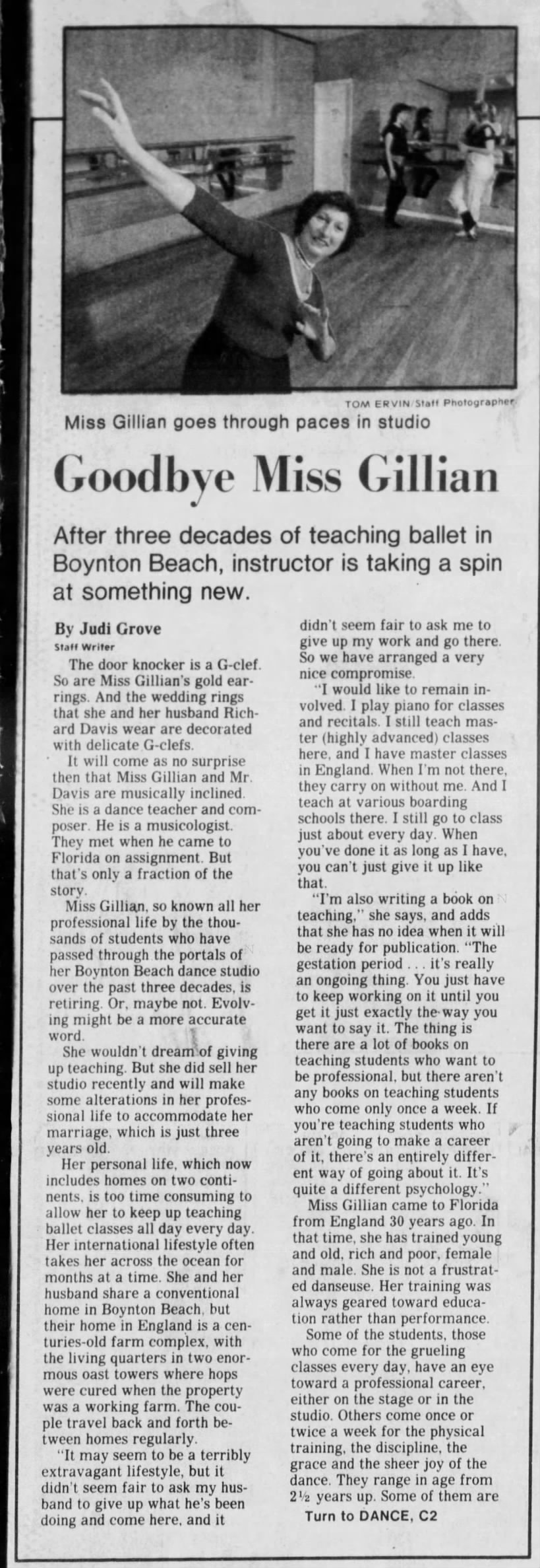 1986 Miss Gillian ends 30 years as Boynton dance instructor