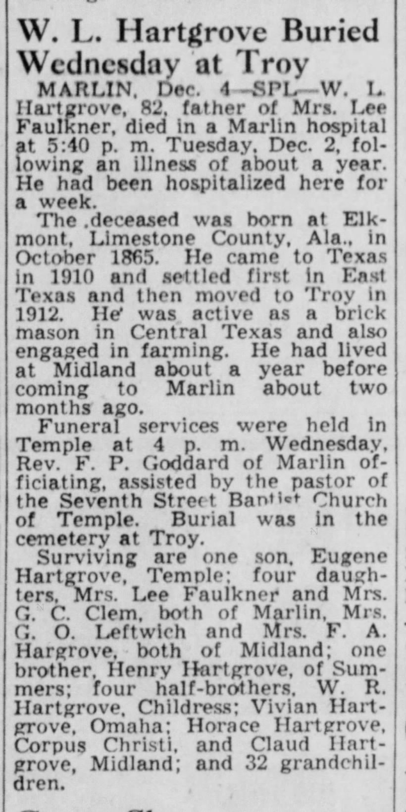William Logan Hartgrove, The Waco News-Tribune (Waco, Texas, 5 Dec 1947 pg. 11