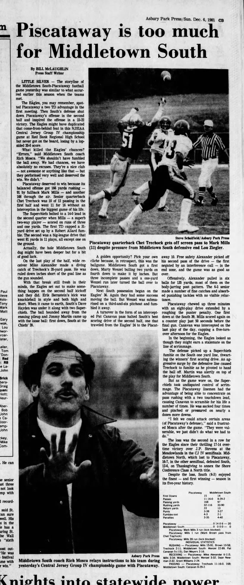 Piscataway Defeats Middletown South for 1981 Central Jersey Group IV Title