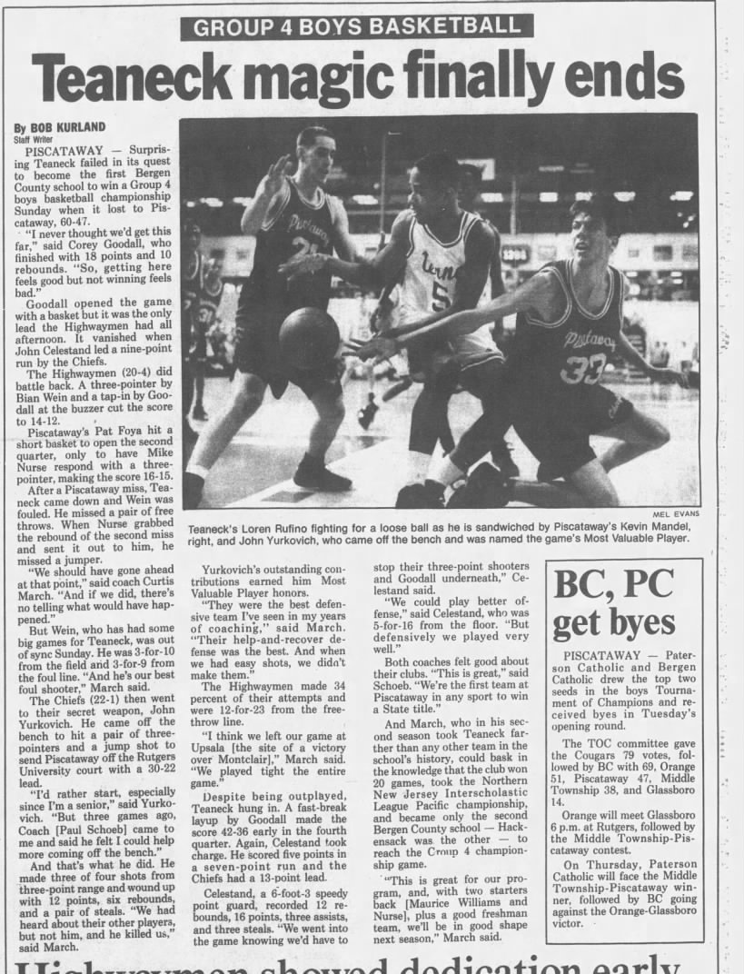 Piscataway beats Teaneck for 1994 Group IV boys basketball title