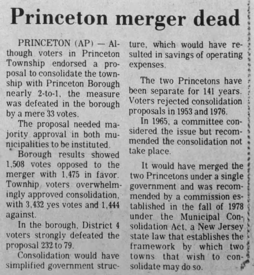 1979 Princeton merger referendum results